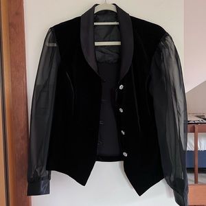 Vintage black velvet blazer with sheer long sleeves